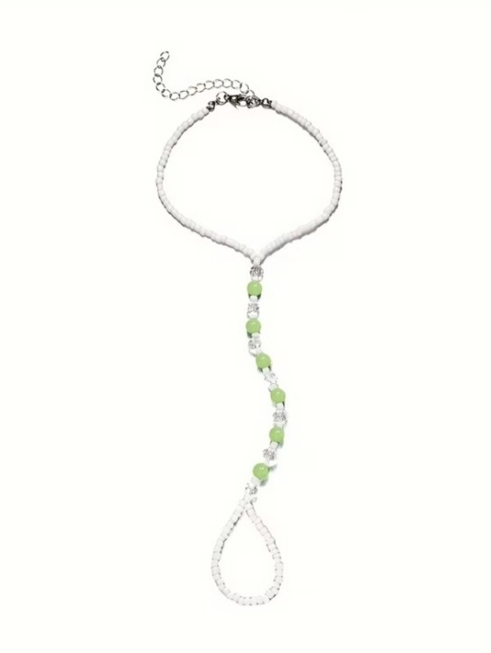 B2G1F White and Lime Beaded Anklet, Glow In The Dark